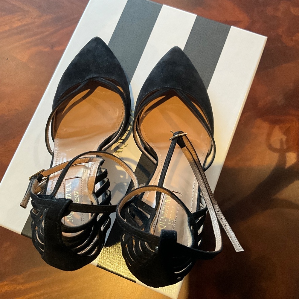 Aquazurra Black Suede Strappy Heel, Size 39 - Picture 8 of 9